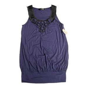 Be Cool Blue/ Purple Tank top Floral Patch Beaded design w/ Satin Straps. Size M